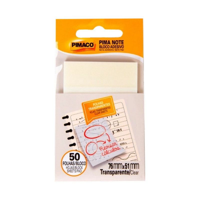BLOCO ADESIVO DE ANOTACAO 76X51MM 50 FOLHAS TRANSPARENTE PIMACO - REF. 970831 TRANSPARENTE - 1 UNIDADE