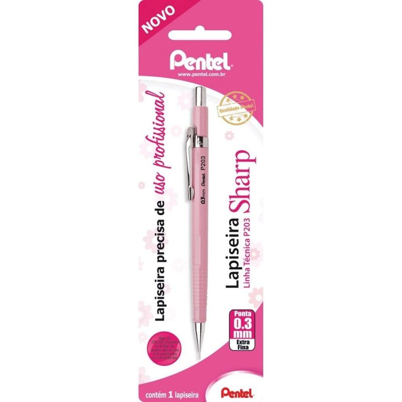 LAPISEIRA 0.3 SHARP ROSA BLISTER PENTEL - REF. P203-P ROSA - 1 UNIDADE