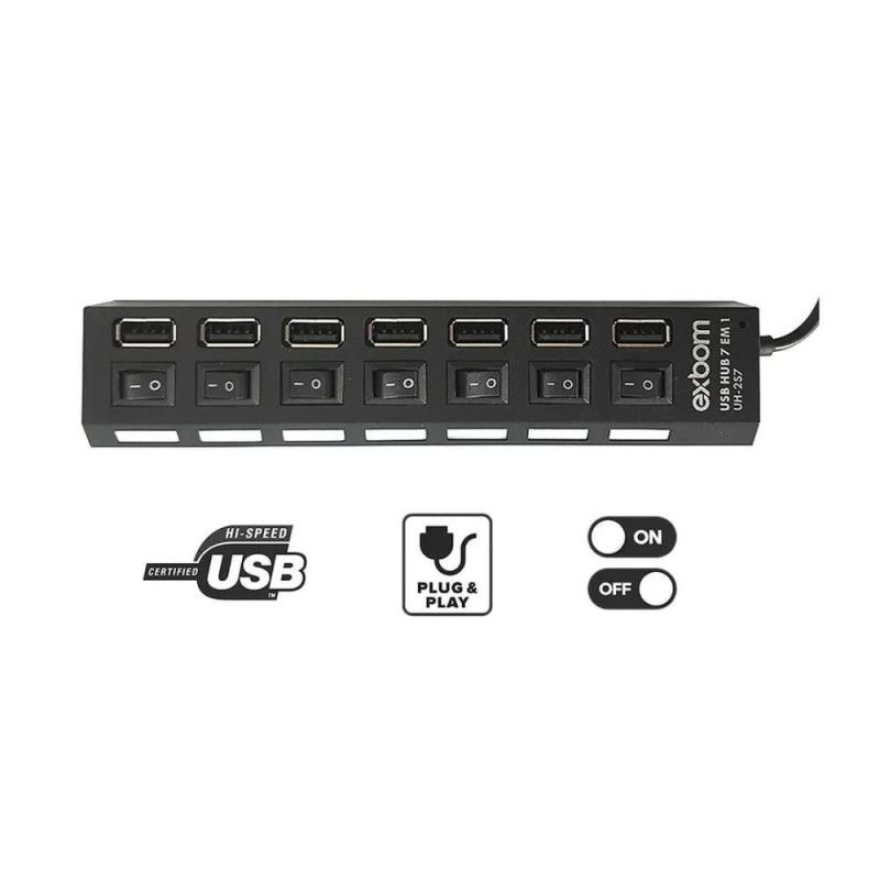 HUB 2.0 7 PORTAS ON/OFF EXBOM - REF. UH-257 - 1 UNIDADE