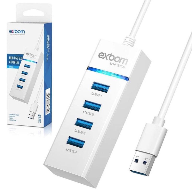 HUB 3.0 4 PORTAS COM LED EXBOM - REF. UH-30A - 1 UNIDADE