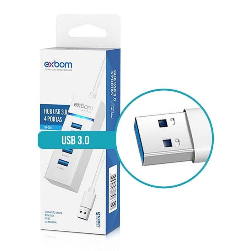 HUB 3.0 4 PORTAS COM LED EXBOM - REF. UH-30A - 1 UNIDADE