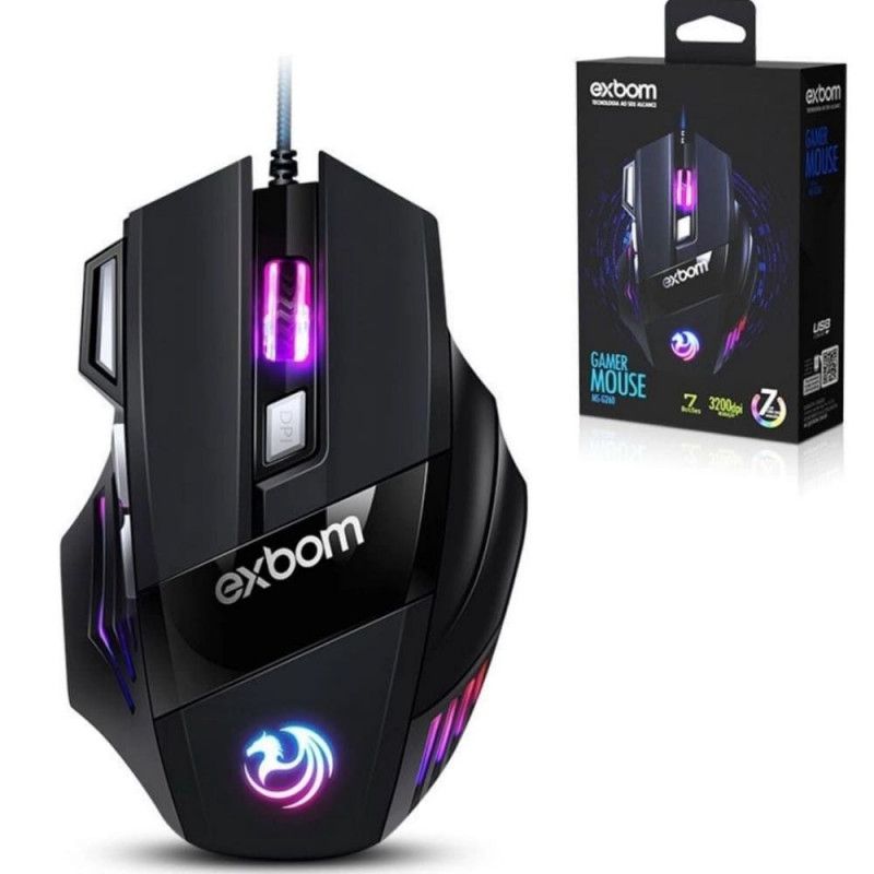 MOUSE GAMER COM LED 3200DPI 7 BOTOES EXBOM - REF. MS-G260 - 1 UNIDADE