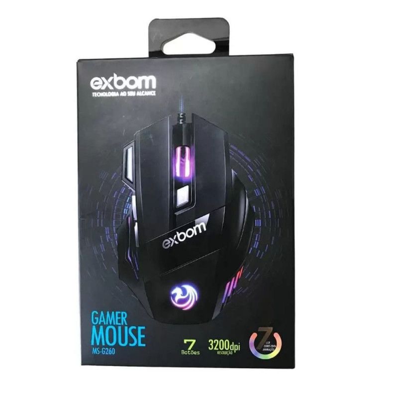 MOUSE GAMER COM LED 3200DPI 7 BOTOES EXBOM - REF. MS-G260 - 1 UNIDADE