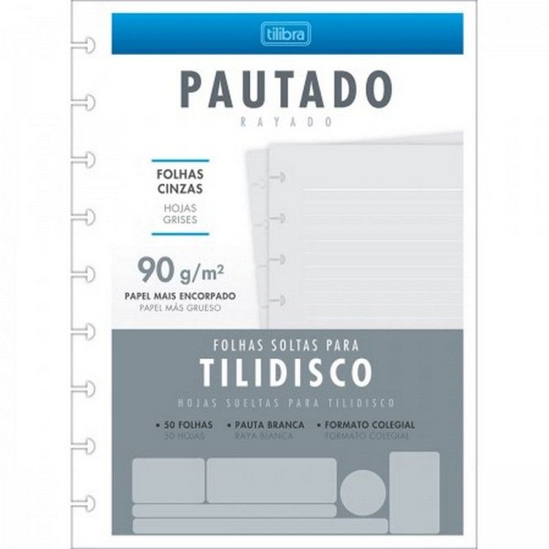 BLOCO PARA FICHARIO 50 FOLHAS COLEGIAL TILIDISCO CINZA TILIBRA - REF. 34182 - 1 UNIDADE