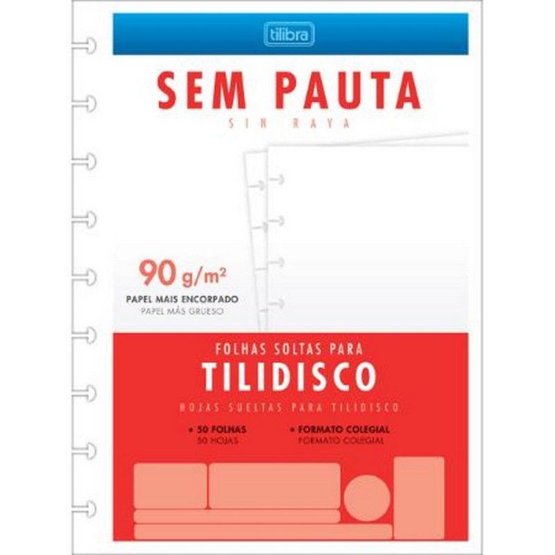BLOCO PARA FICHARIO 50 FOLHAS COLEGIAL TILIDISCO SEM PAUTA TILIBRA - REF. 34184 - 1 UNIDADE