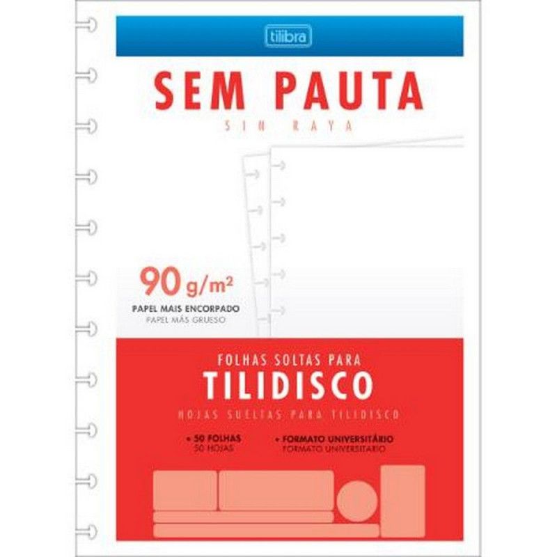 BLOCO PARA FICHARIO 50 FOLHAS TILIDISCO SEM PAUTA TILIBRA - REF. 34179 - 1 UNIDADE