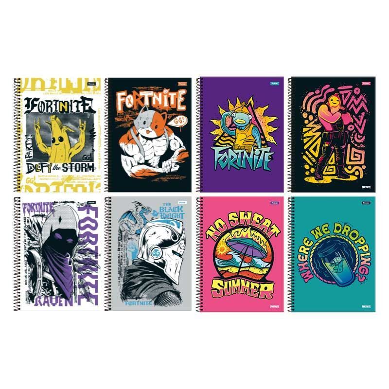 CADERNO UNIVERSITARIO CAPA DURA 80 FOLHAS 1 MATERIA FORTNITE FSC - REF. 6483 - PACOTE COM 4 UNIDADES