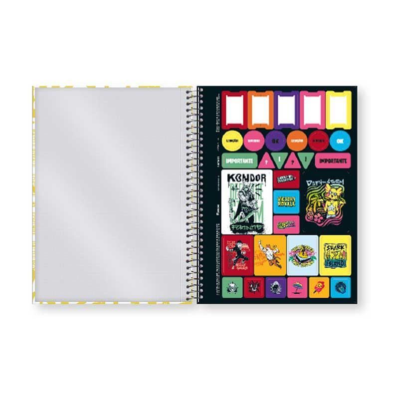 CADERNO UNIVERSITARIO CAPA DURA 80 FOLHAS 1 MATERIA FORTNITE FSC - REF. 6483 - PACOTE COM 4 UNIDADES