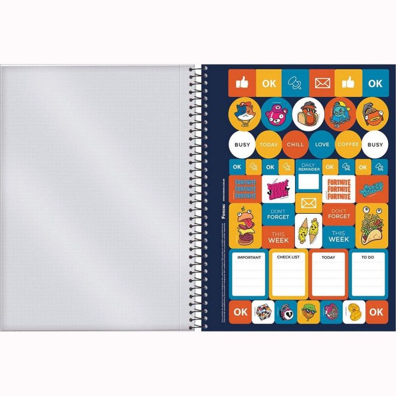 CADERNO UNIVERSITARIO CAPA DURA 80 FOLHAS 1 MATERIA FORTNITE FSC - REF. 6483 - PACOTE COM 4 UNIDADES