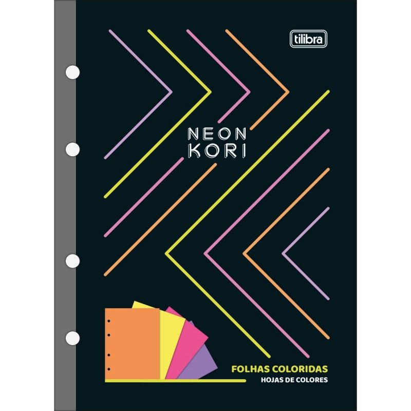 BLOCO PARA FICHARIO 80 FOLHAS COLEGIAL NEON KORI TILIBRA - REF. 34195 - PACOTE COM 5 UNIDADES