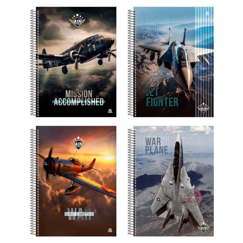 CADERNO 1 MATERIA CAPA DURA 80 FOLHAS AIR ATTACK SAO DOMINGOS - REF. 233390 - PACOTE COM 4 UNIDADES