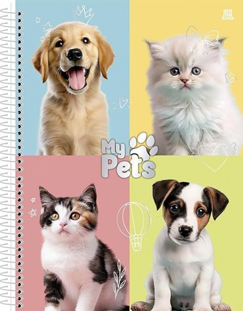 CADERNO 1 MATERIA CAPA DURA 80 FOLHAS MY PETS SAO DOMINGOS - REF. 233081 - PACOTE COM 4 UNIDADES
