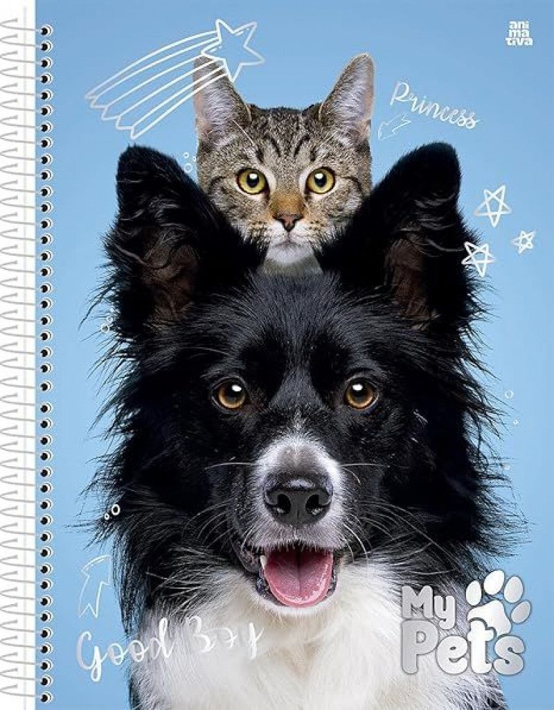 CADERNO 1 MATERIA CAPA DURA 80 FOLHAS MY PETS SAO DOMINGOS - REF. 233081 - PACOTE COM 4 UNIDADES