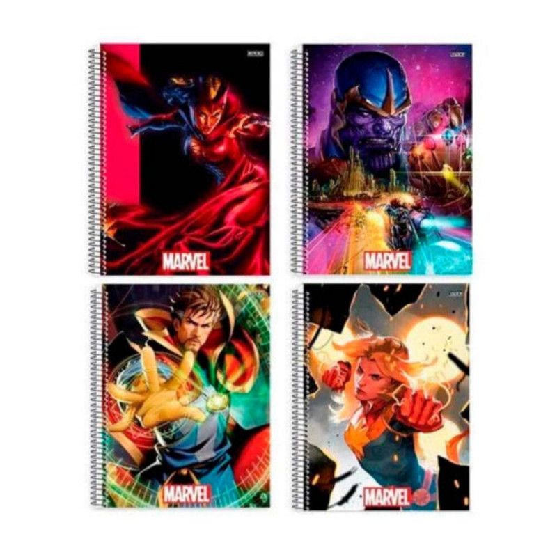 CADERNO 1 MATERIA CAPA DURA 80 FOLHAS MARVEL NOW SAO DOMINGOS - REF. 233191 - PACOTE COM 4 UNIDADES