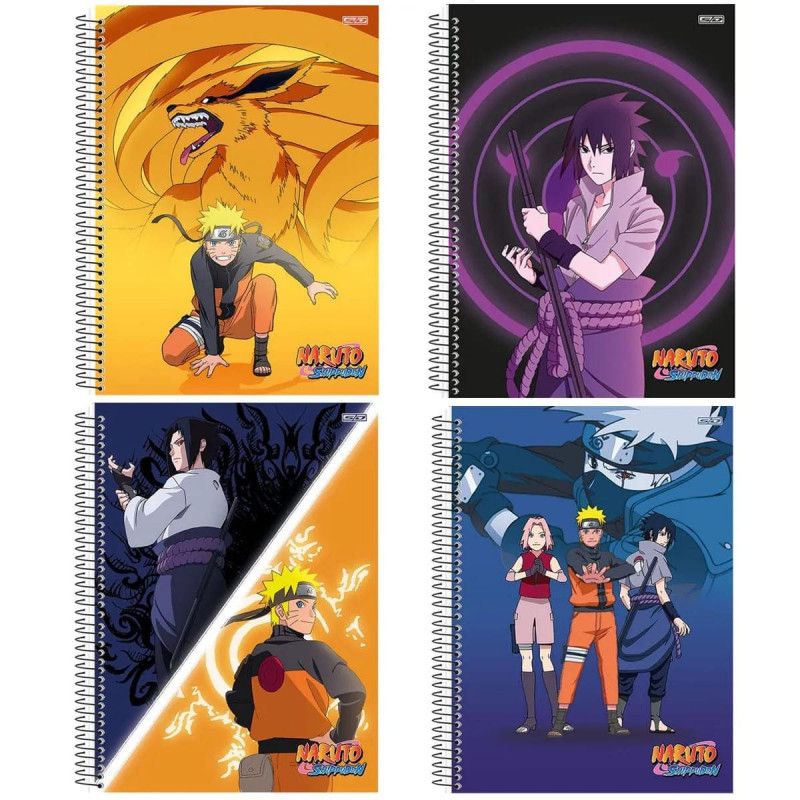 CADERNO 10 MATERIAS CAPA DURA 160 FOLHAS NARUTO SAO DOMINGOS - REF. 233317 - PACOTE COM 4 UNIDADES