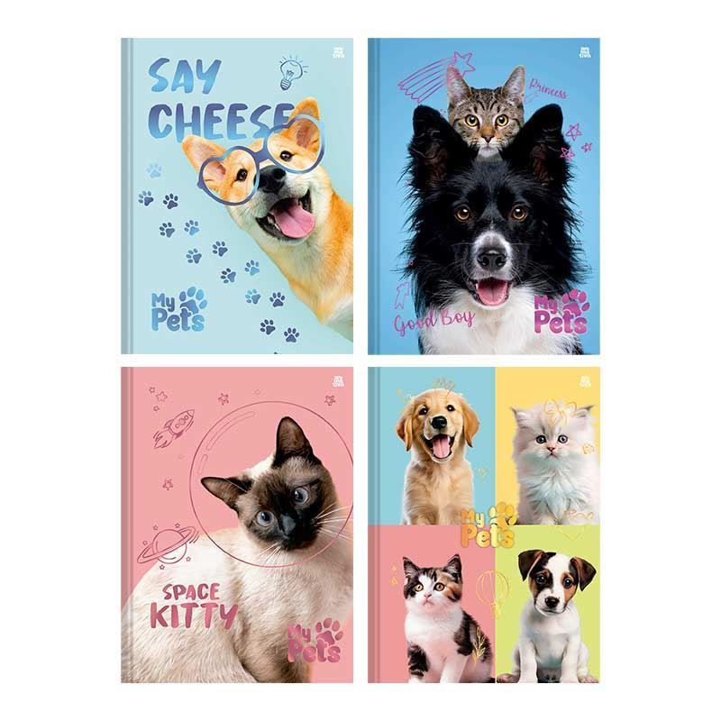 CADERNO BROCHURA 1/4 CAPA DURA 80 FOLHAS MY PETS SAO DOMINGOS - REF. 222027 - PACOTE COM 5 UNIDADES
