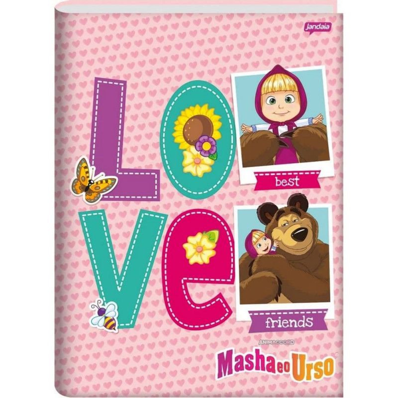 CADERNO BROCHURAO CAPA DURA 48 FOLHAS MARSHA E URSO JANDAIA - REF. 65486 - PACOTE COM 10 UNIDADES