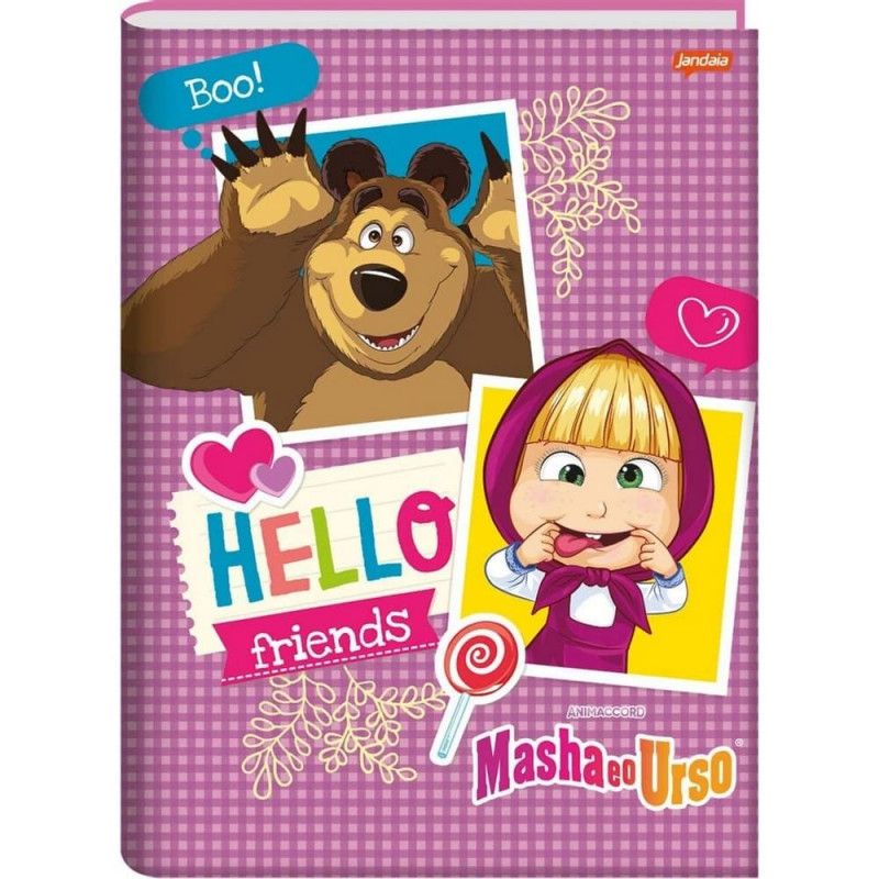 CADERNO BROCHURAO CAPA DURA 48 FOLHAS MARSHA E URSO JANDAIA - REF. 65486 - PACOTE COM 10 UNIDADES