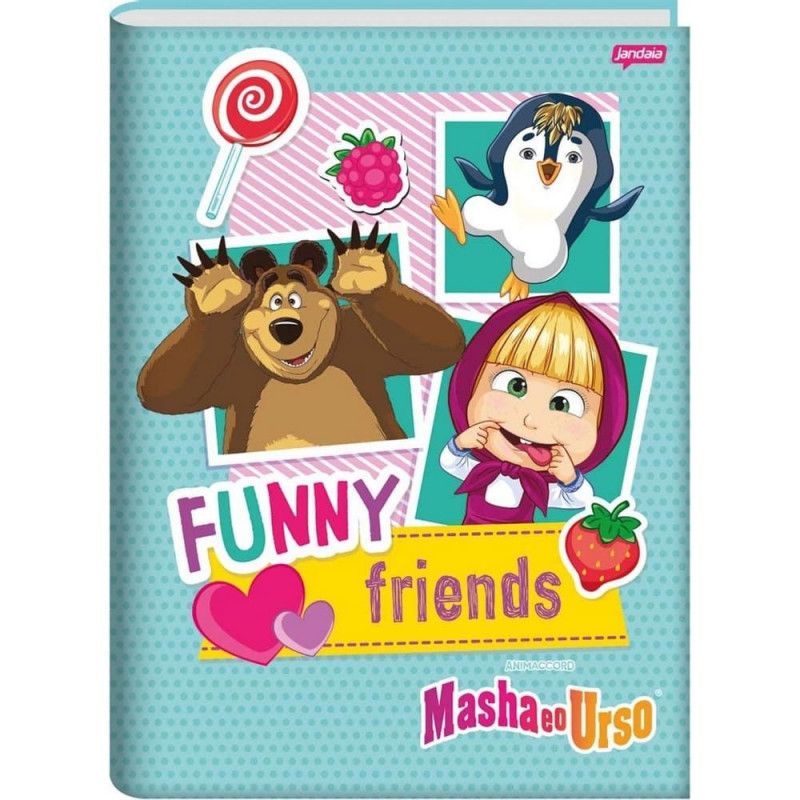 CADERNO BROCHURAO CAPA DURA 48 FOLHAS MARSHA E URSO JANDAIA - REF. 65486 - PACOTE COM 10 UNIDADES