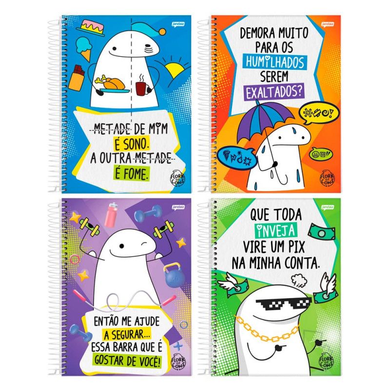 CADERNO 1 MATERIA CAPA DURA 80 FOLHAS FLORK JANDAIA - REF. 72997 - PACOTE COM 4 UNIDADES