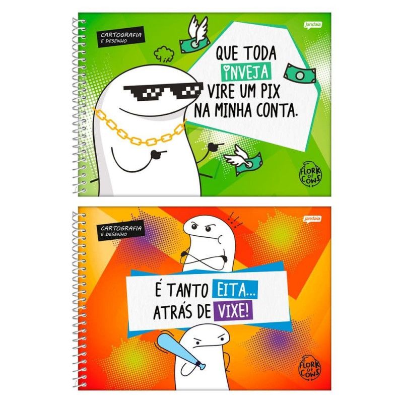 CADERNO CARTOGRAFIA CAPA DURA 80 FOLHAS FLORK JANDAIA - REF. 73610 - PACOTE COM 4 UNIDADES