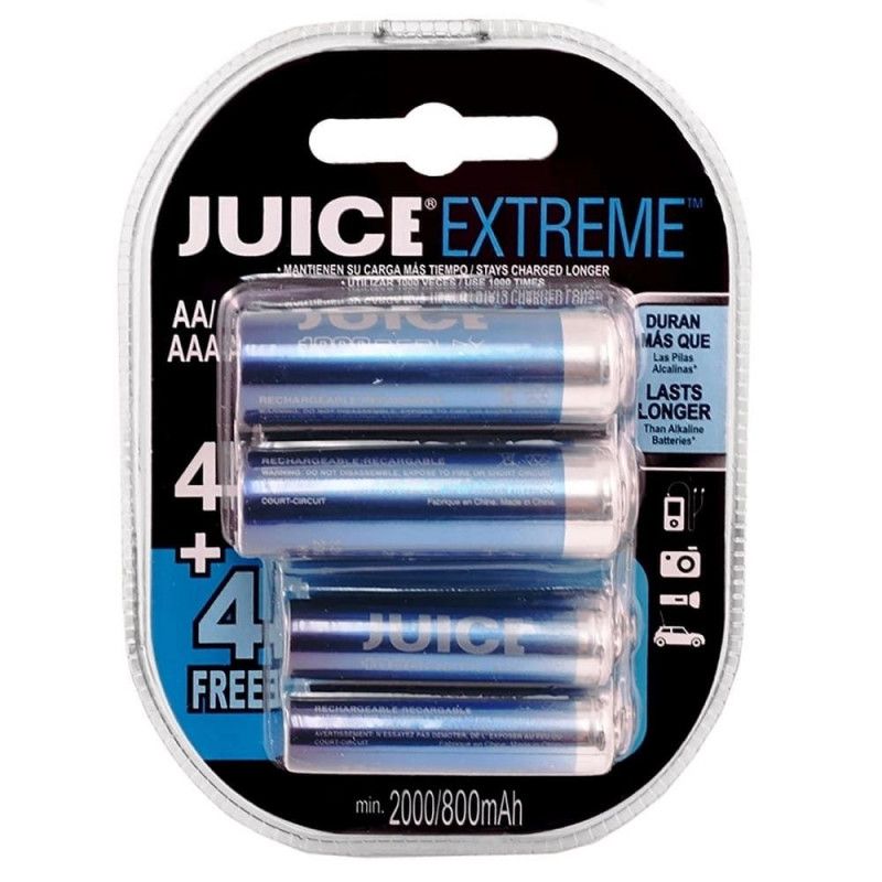 PILHA PEQUENA AA/AAA RECARREGAVEL JUICE E - 4-AA / 4-AAA - PACOTE COM 8 UNIDADES