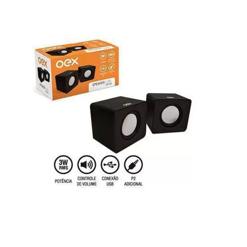 CAIXA DE SOM 3W MULTIMIDIA SPEAKER CUBE OEX - REF. SK102 - 1 UNIDADE
