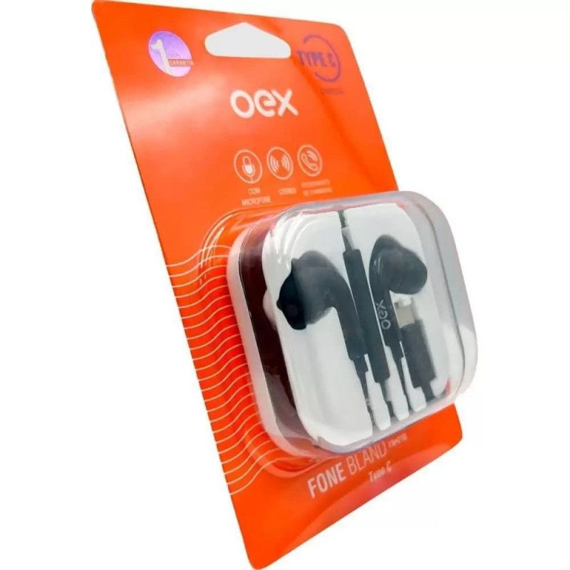 FONE DE OUVIDO TIPO-C BLAND OEX - REF. FN210 PRETO - 1 UNIDADE