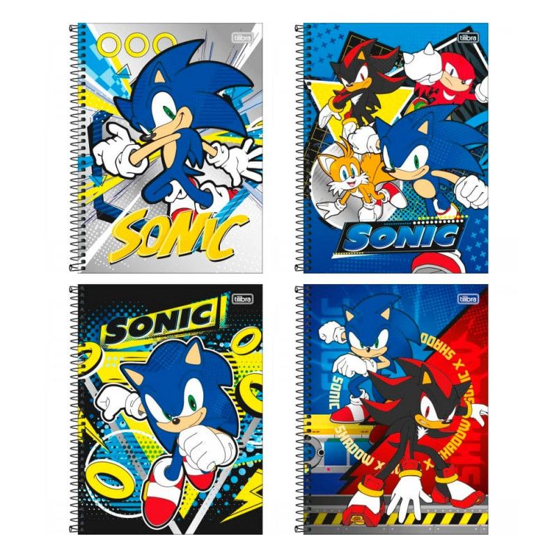 CADERNO 1 MATERIA CAPA DURA 80 FOLHAS SONIC TILIBRA - REF. 34298 - PACOTE COM 4 UNIDADES