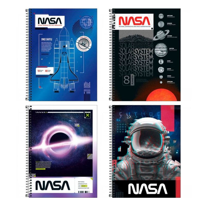 CADERNO 10 MATERIAS CAPA DURA 160 FOLHAS NASA TILIBRA - REF. 30944 - PACOTE COM 4 UNIDADES
