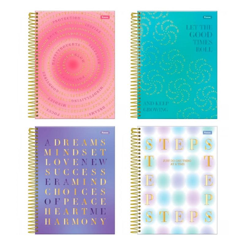 CADERNO 8 MATERIAS CAPA DURA 160 FOLHAS COLEGIAL BLUSH PAUTA BRANCA FORONI - REF. 6478 - PACOTE COM 4 UNIDADES