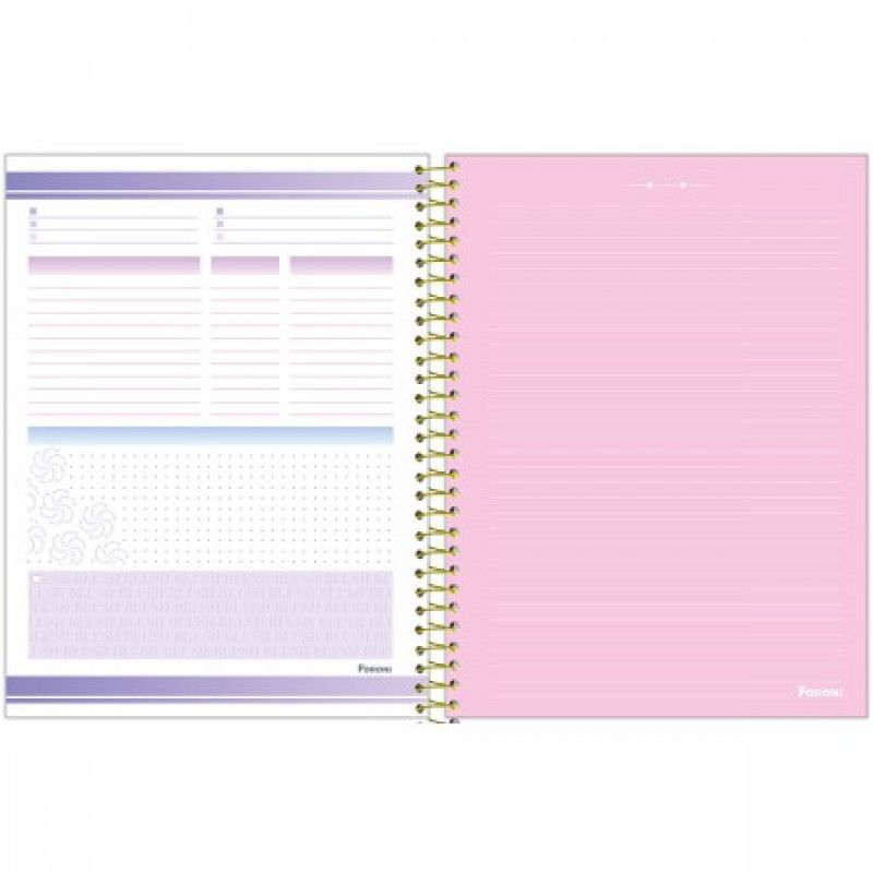 CADERNO 8 MATERIAS CAPA DURA 160 FOLHAS COLEGIAL BLUSH PAUTA BRANCA FORONI - REF. 6478 - PACOTE COM 4 UNIDADES