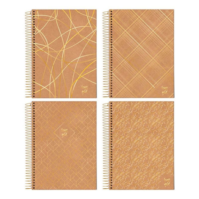 CADERNO 1 MATERIA CAPA DURA 80 FOLHS KRAFT GOLD JANDAIA - REF. 71397 - PACOTE COM 4 UNIDADES