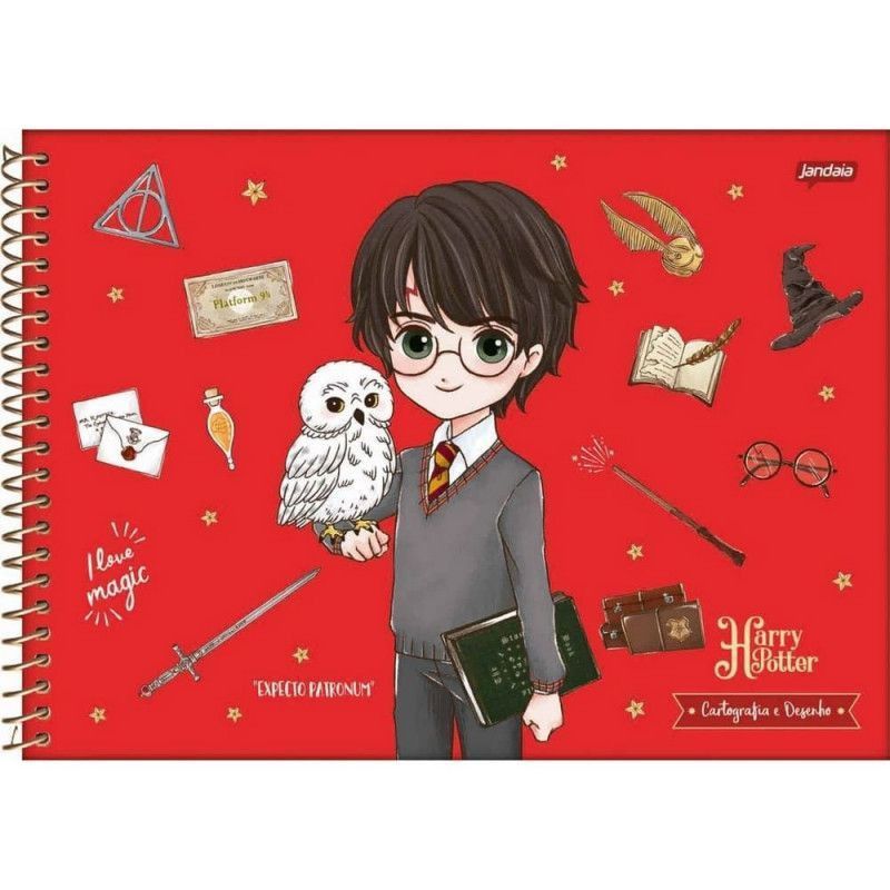 CADERNO CARTOGRAFIA CAPA DURA 96 FOLHAS HARRY POTTER JANDAIA - REF. 65322 - PACOTE COM 5 UNIDADES