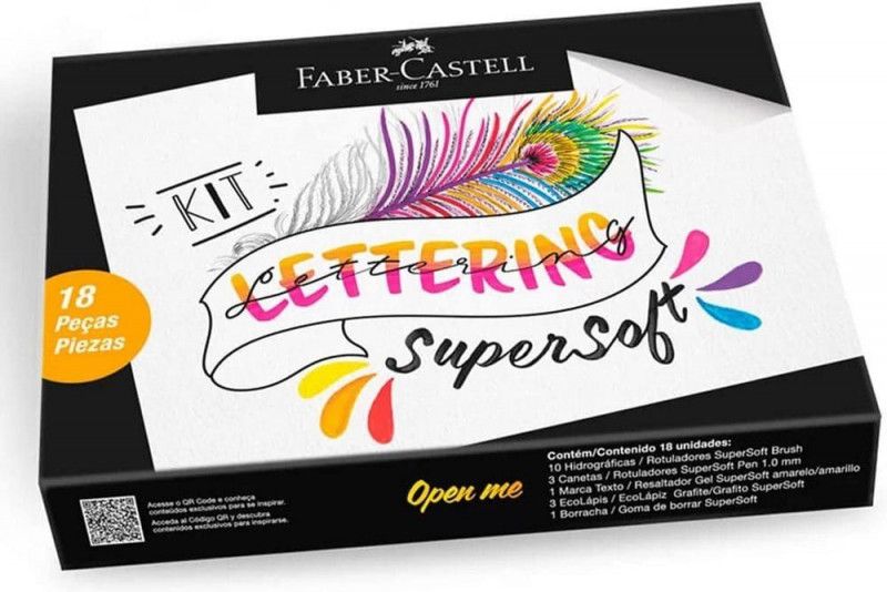 KIT LETTERING SUPERSOFT COM 18 PECAS FABER-CASTELL - REF. KIT/LETSS - 1 UNIDADE