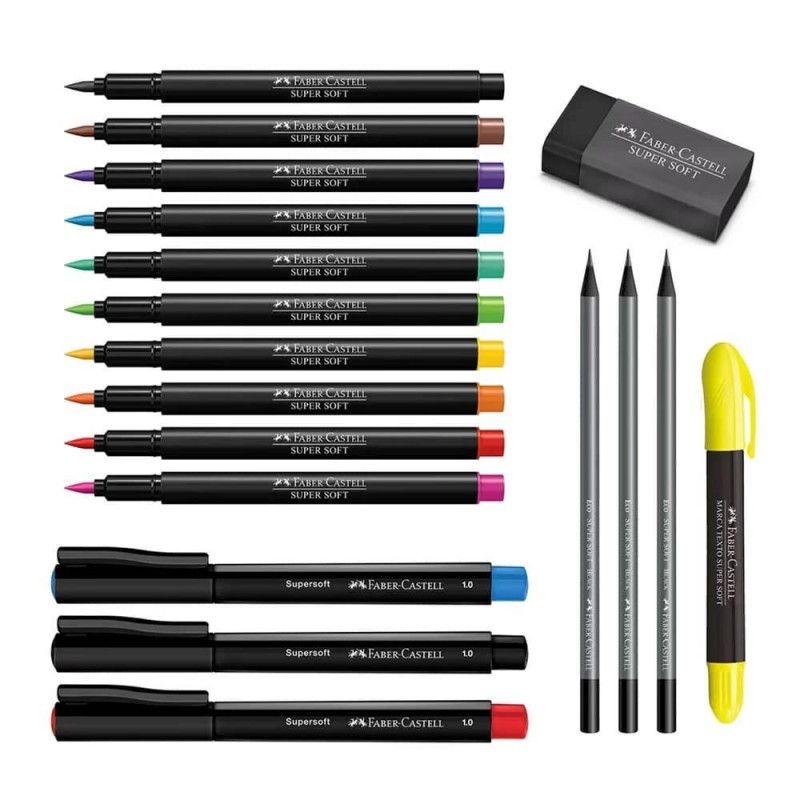 KIT LETTERING SUPERSOFT COM 18 PECAS FABER-CASTELL - REF. KIT/LETSS - 1 UNIDADE