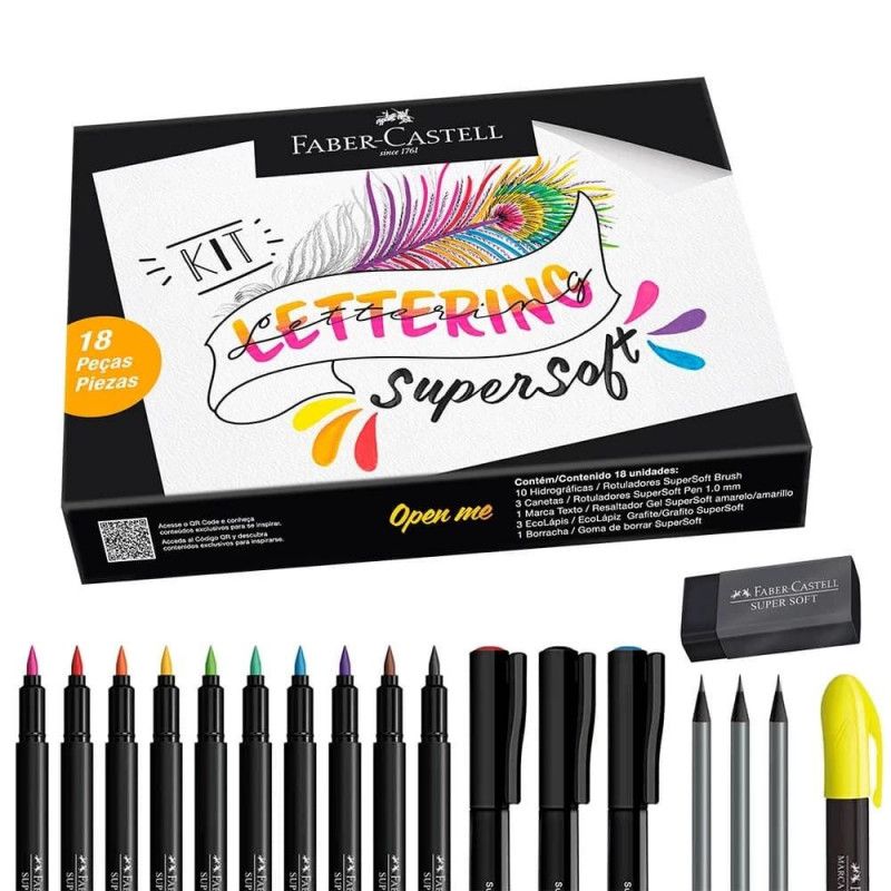 KIT LETTERING SUPERSOFT COM 18 PECAS FABER-CASTELL - REF. KIT/LETSS - 1 UNIDADE
