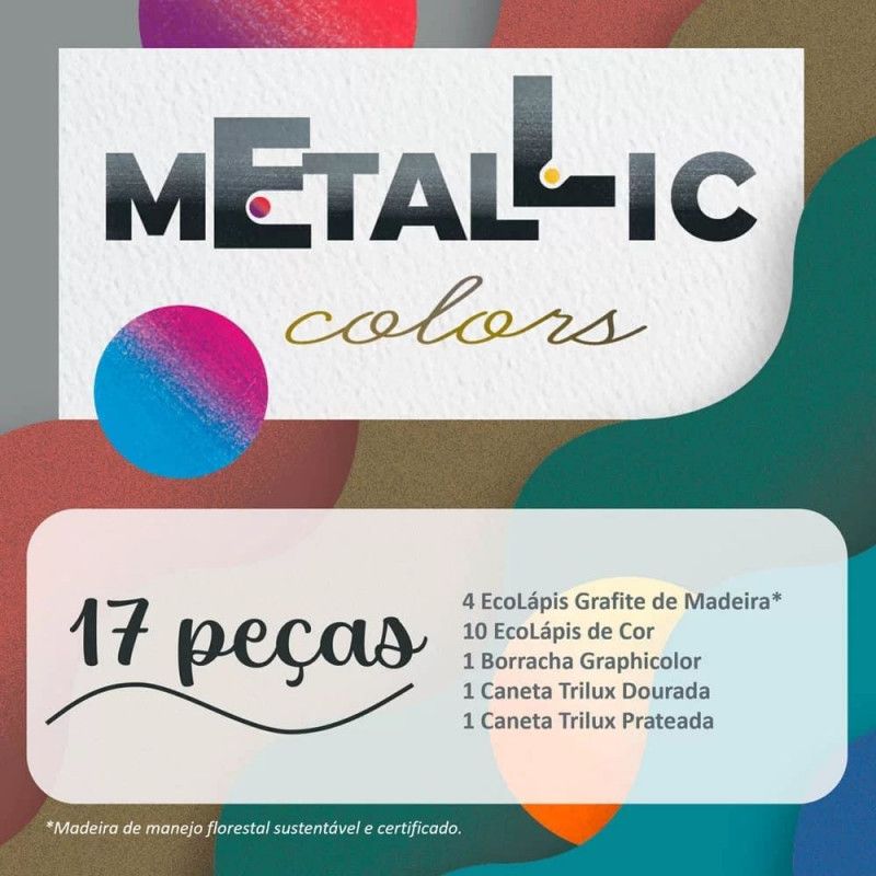 KIT METALLIC COLORS COM 17 PECAS FABER-CASTELL - REF. KIT/METAL - 1 UNIDADE