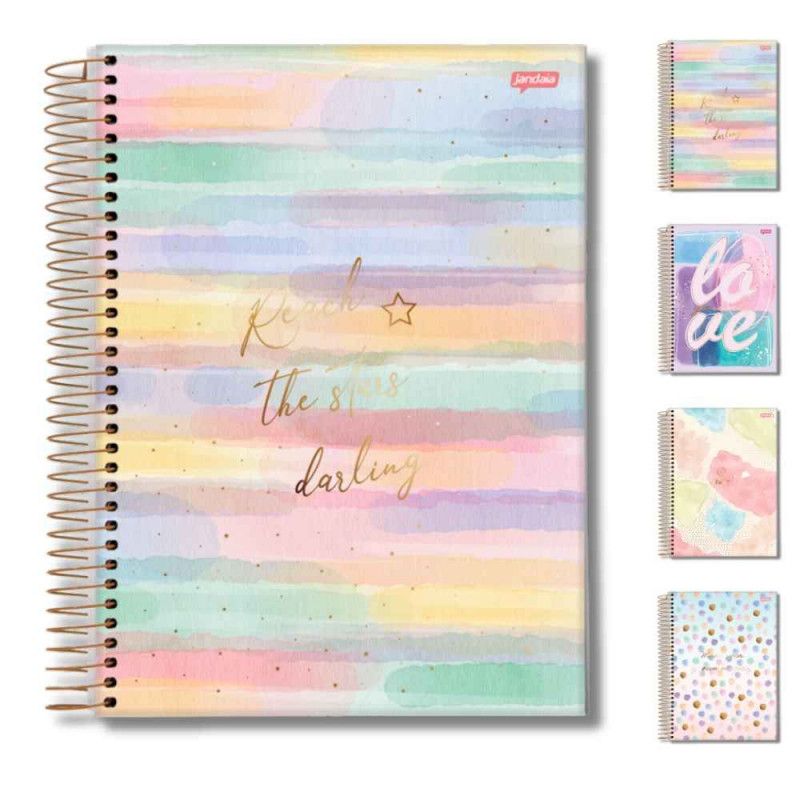 CADERNO 10 MATERIAS CAPA DURA 160FL LA CREME JANDAIA - REF. 69013 - PACOTE COM 4 UNIDADES