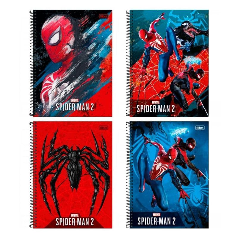 CADERNO 10 MATERIAS CAPA DURA 160 FOLHAS SPIDER GAME TILIBRA - REF. 31810 - PACOTE COM 4 UNIDADES