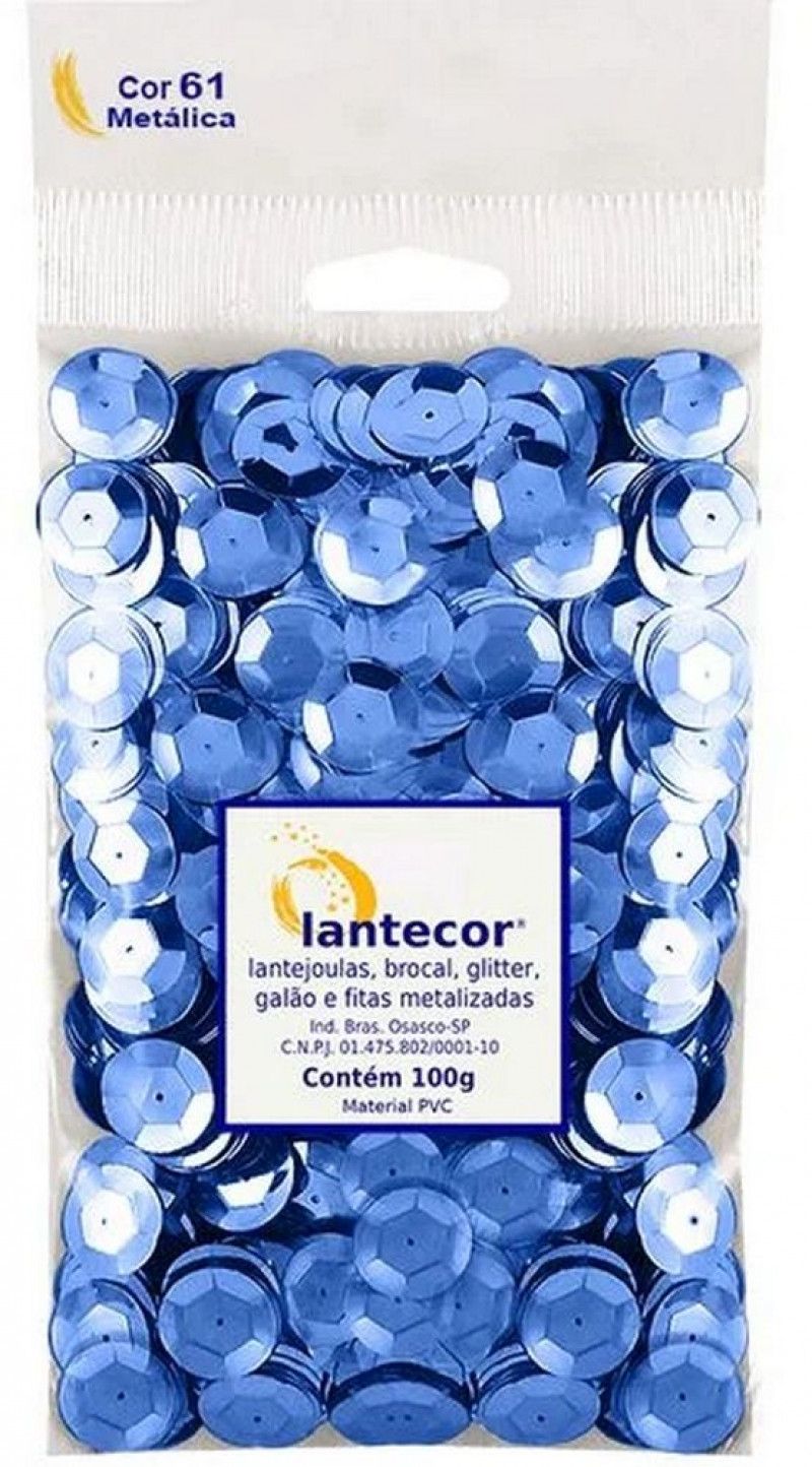 LANTEJOULA 10MM 100G LANTECOR - REF. AZUL ROYAL - 1 UNIDADE