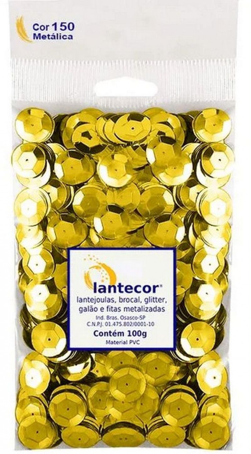 LANTEJOULA 10MM 100G LANTECOR - REF. OURO - 1 UNIDADE