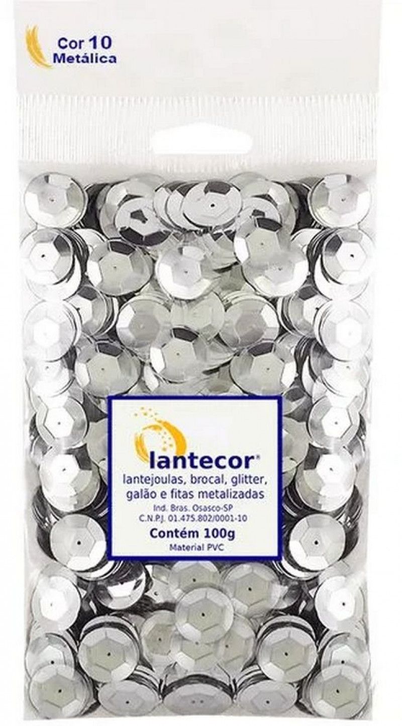 LANTEJOULA 10MM 100G LANTECOR - REF. PRATA - 1 UNIDADE