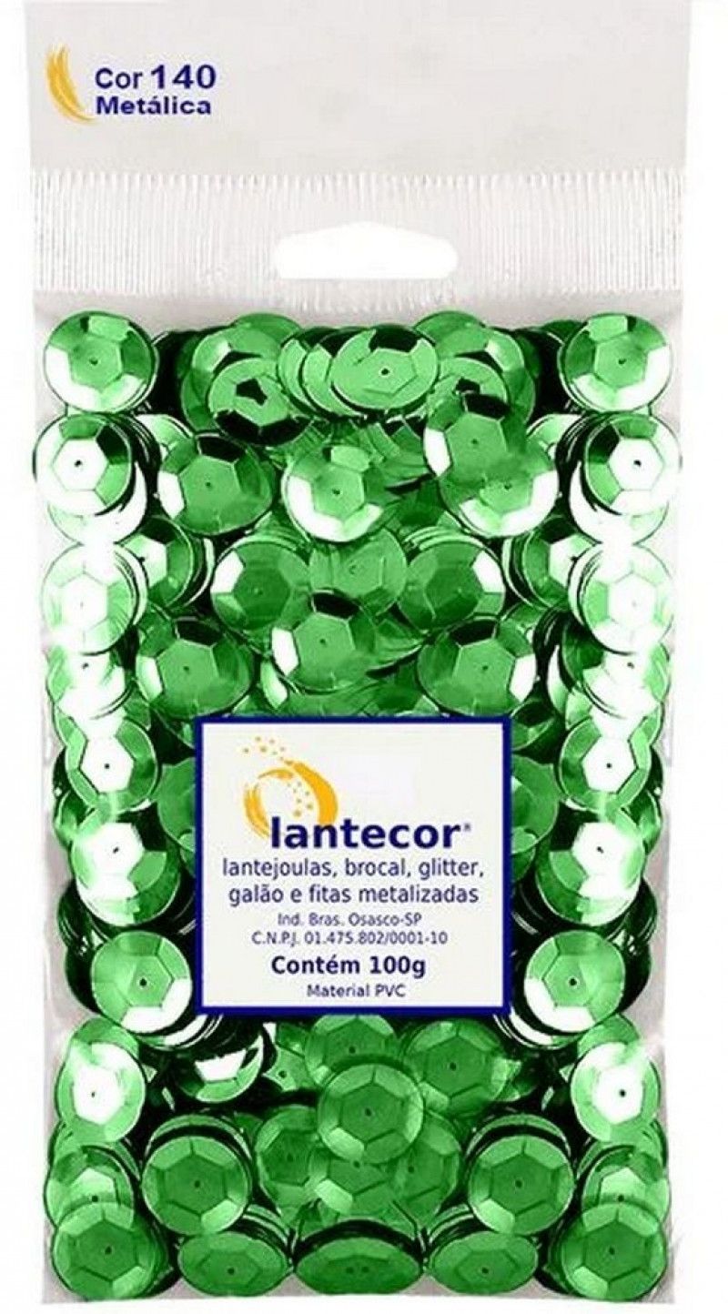 LANTEJOULA 10MM 100G LANTECOR - REF. VERDE BANDEIRA - 1 UNIDADE