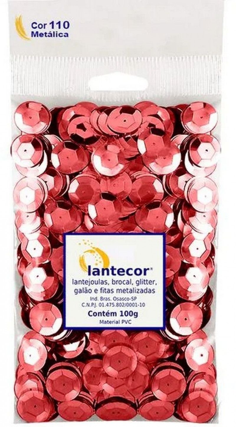LANTEJOULA 10MM 100G LANTECOR - REF. VERMELHO - 1 UNIDADE