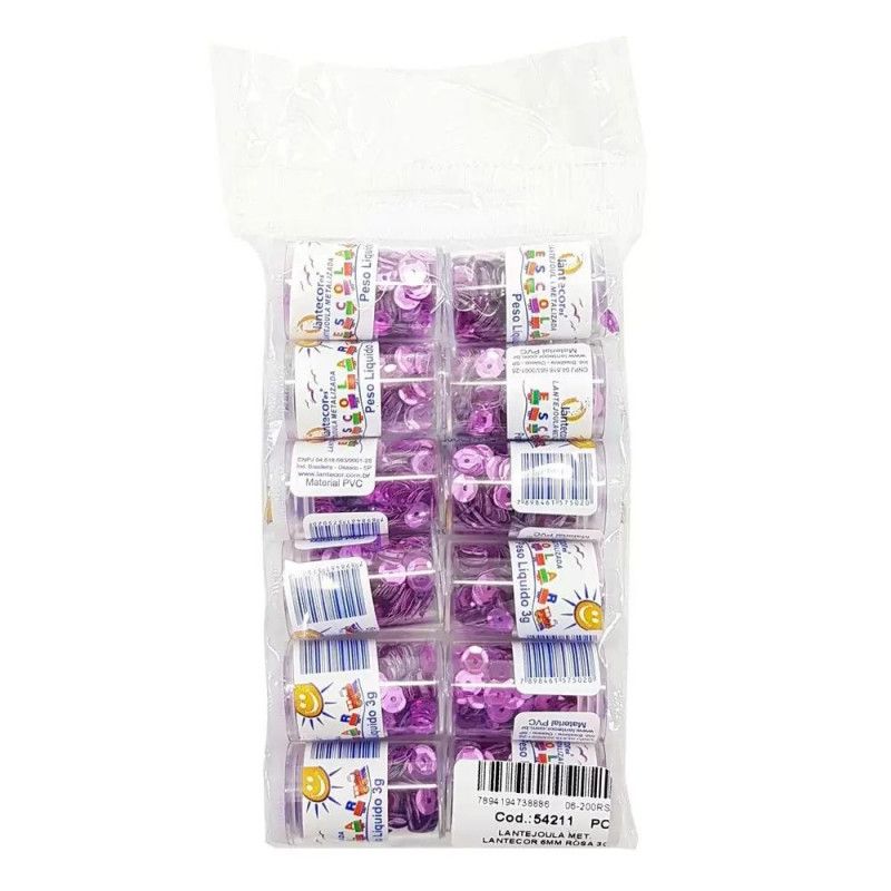 LANTEJOULA 3G 6MM LANTECOR - REF. ROSA - PACOTE COM 12 UNIDADES