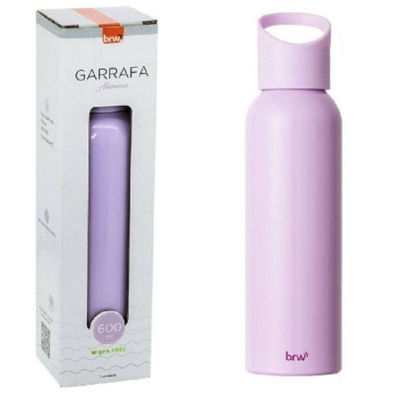 GARRAFA 600ML ALUMINIO COM TAMPA BRW - REF. GA0120 LILAS - 1 UNIDADE