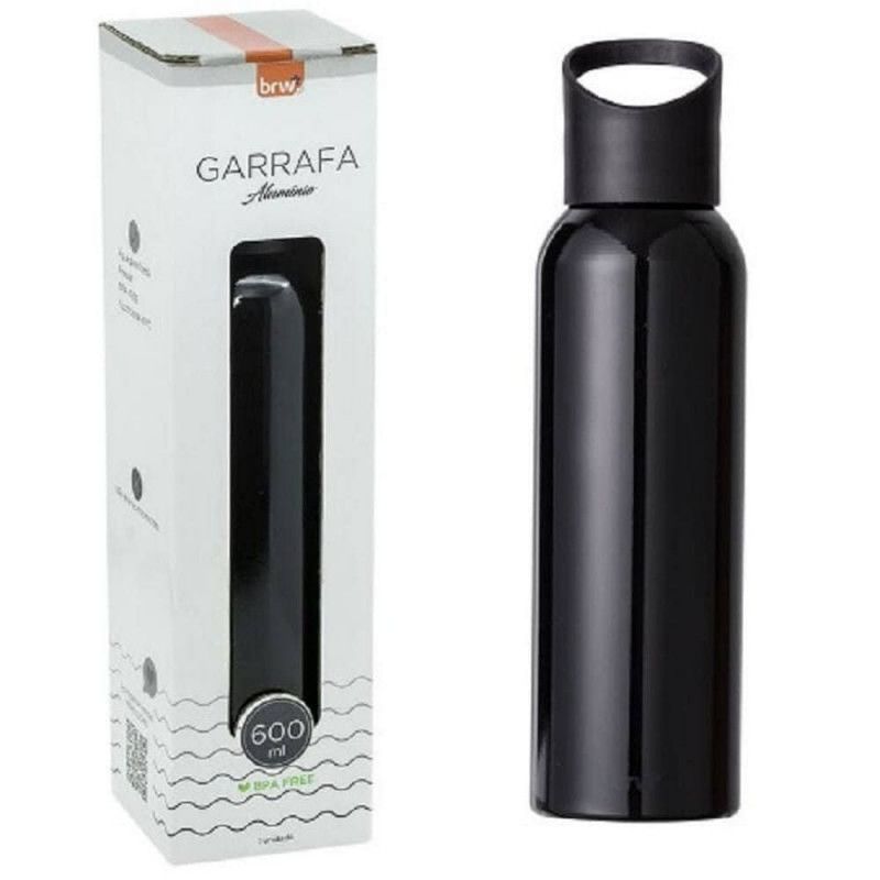 GARRAFA 600ML ALUMINIO COM TAMPA BRW - REF. GA0160 PRETO - 1 UNIDADE