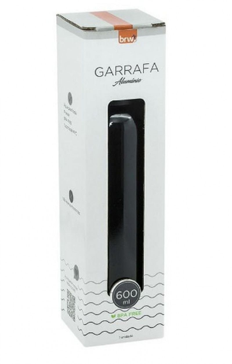 GARRAFA 600ML ALUMINIO COM TAMPA BRW - REF. GA0160 PRETO - 1 UNIDADE