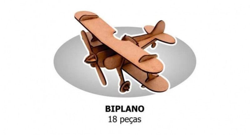 QUEBRA CABECA 3D AVIOES 18 PECAS MADEIRA AQUARELA - BIPLANO 1 UNIDADE